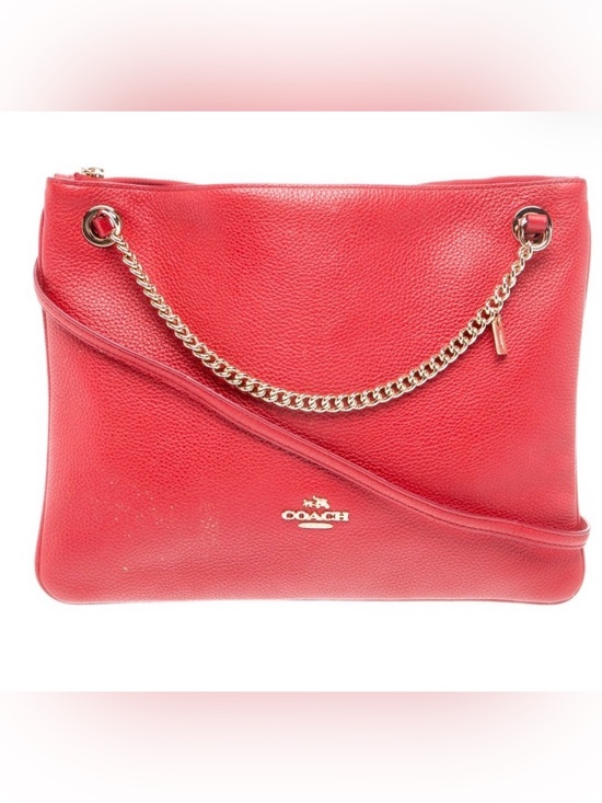 Coach Handbags - Coach Red Pebbled Leather Shoulder Bag with Gold Chain Strap